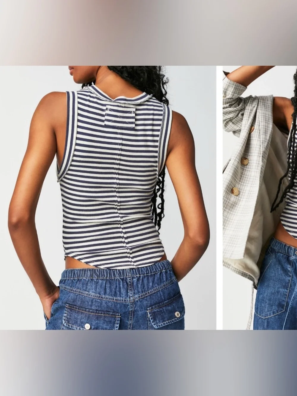 NWOT Free People We The Free Kate Stripe Tee tank - navy Combo - small_3